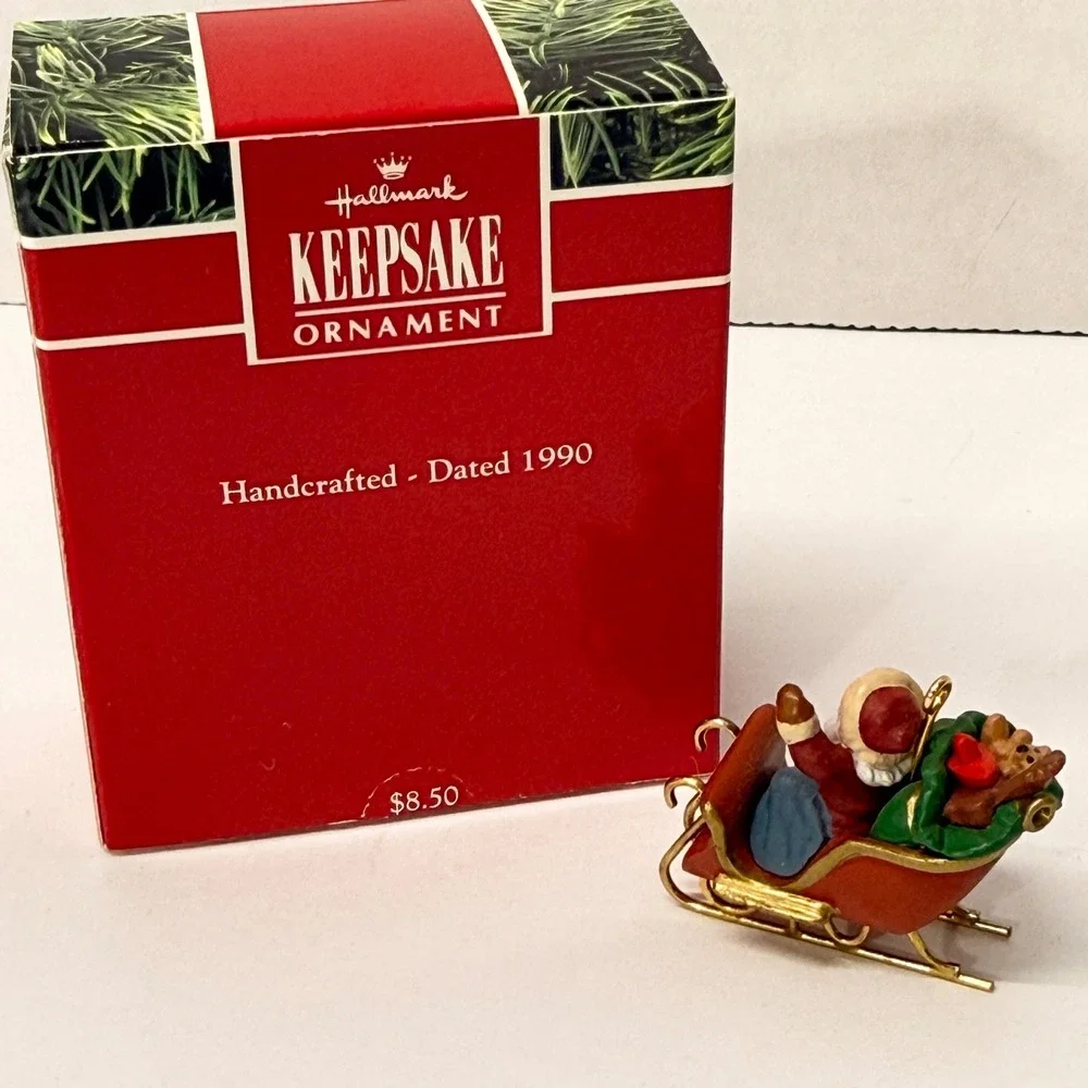 Hallmark Keepsake Miniature Ornament Santa's Journey 1990 Vintage Sleigh Red